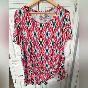 Crazy Train Geometric Print Short Sleeve Top - Pink, Blue, Black 2xl Knot Top